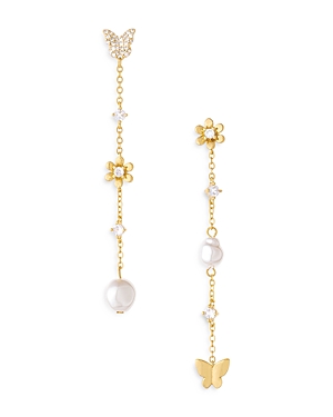Shop Ettika Daisy & Butterfly Linear Drop Earrings In 18k Gold Plate In Gold/white
