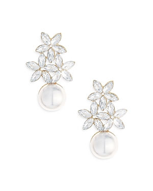 Shop Ettika Best Day Floral Faux Pearl Earrings In 18k Gold Plate In White/gold