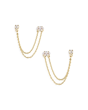 Shop Ettika Draped Chain Double Piercing Earrings In 18k Gold Plate