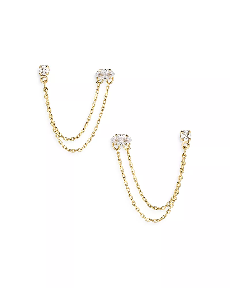 Ettika Draped Chain Double Piercing Earrings in 18K Gold Plate