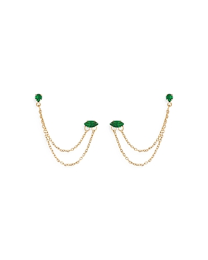 Shop Ettika Draped Chain Double Piercing Earrings In 18k Gold Plate In Green/gold