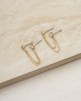 Draped Chain Double Piercing Earrings in 18K Gold Plate