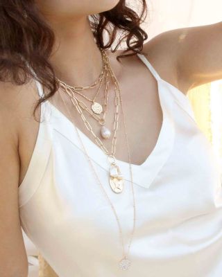 Single Freshwater Pearl Open Links 18K Gold Plated Chain Necklace, 15&amp;quot;