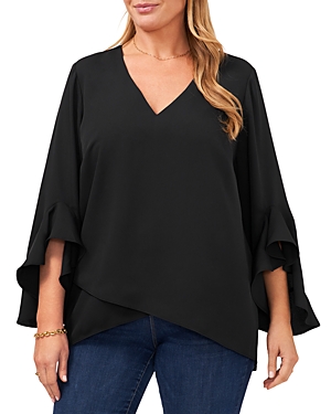 Vince Camuto Plus Flutter Sleeve Top In Rich Black
