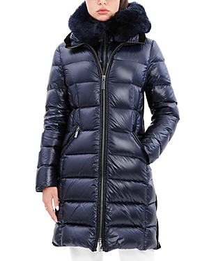 Shop Dawn Levy Kat Shearling Trim Down Puffer Coat In Abyss