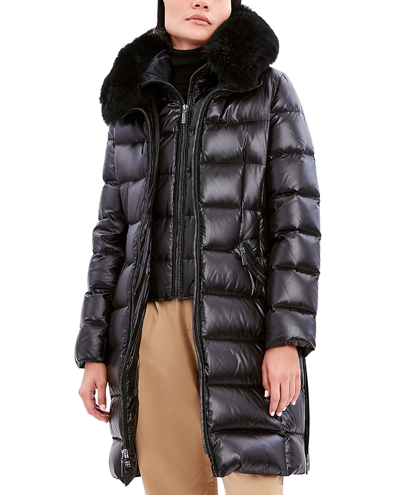 Dawn Levy Kat Long Shearling Down Puffer Coat In Black