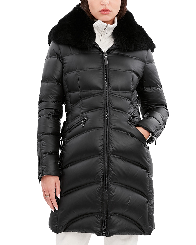 Dawn Levy Kat Long Shearling Down Puffer Coat In Black