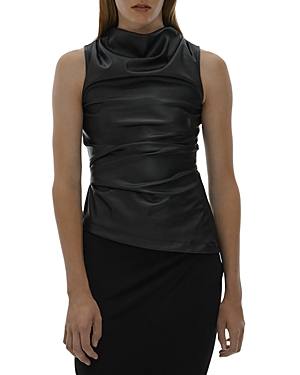 Helmut Lang Ruched Faux Leather Top