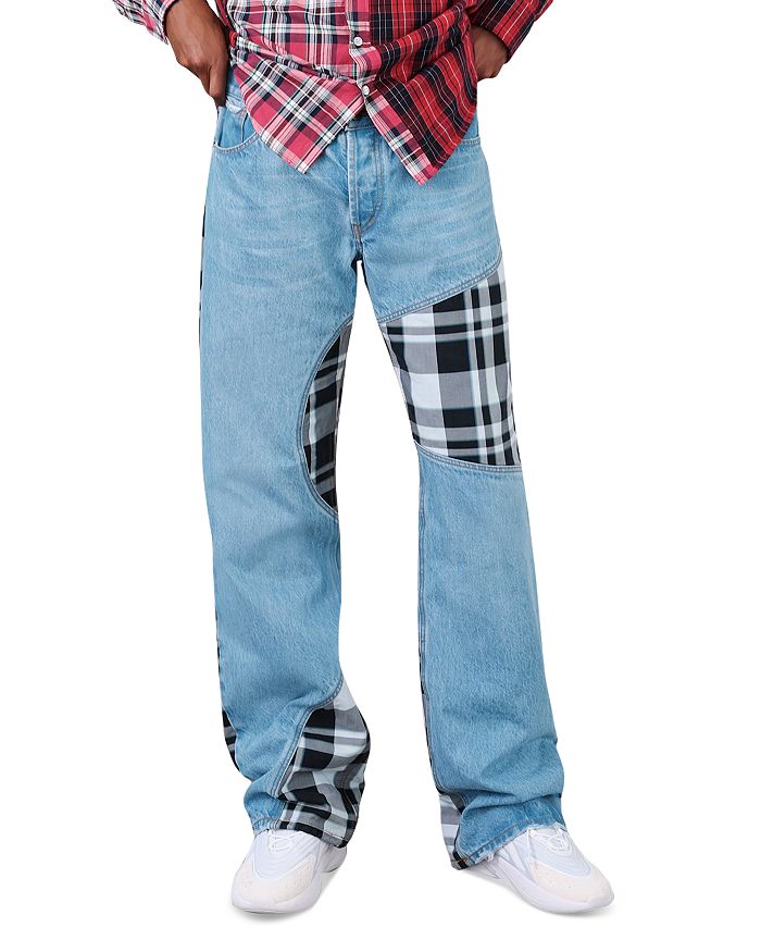 (Di)vision Xeno Relaxed Fit Black and White Check Patch Jeans in Blue ...