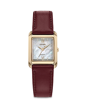 Citizen L Bianca Burgundy Leather Strap Watch, 22x28mm In White/red