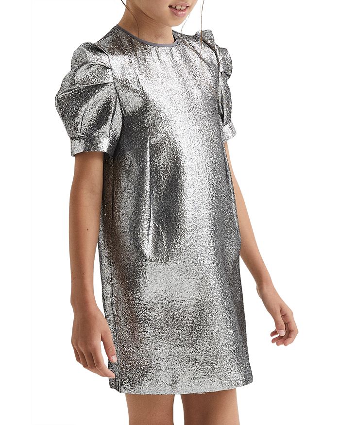 REISS Girls Ellie Metallic Puff Sleeve Dress Little Kid Big