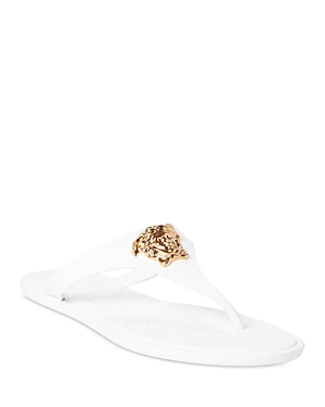 Shop Versace Women's Gomma Thong Slide Sandals In Optical White/gold