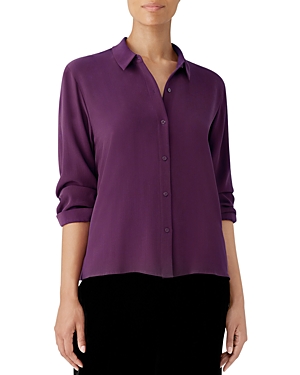 Eileen Fisher Classic Collar Easy Silk Button-up Shirt In Swtpl