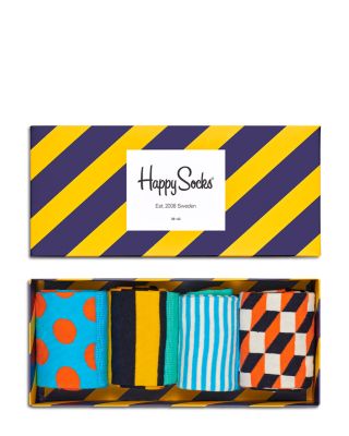 Happy Socks Stripe Cotton Blend Crew Socks Gift Box, Pack of 4