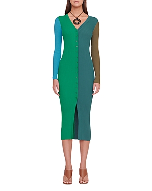 Staud Shoko Color Block Ribbed Sweater Dress In Fern Multi