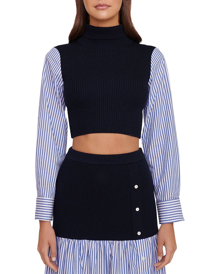 STAUD Louisa Mixed Media Crop Top Bloomingdale's