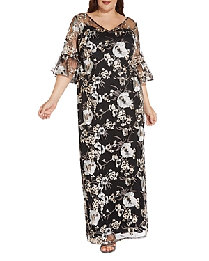 Adrianna Papell Plus Embroidered Sheath Gown