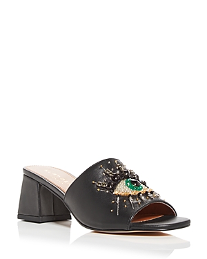 KURT GEIGER OLIVE EMBELLISHED EYE BLOCK HEEL SLIDE SANDALS