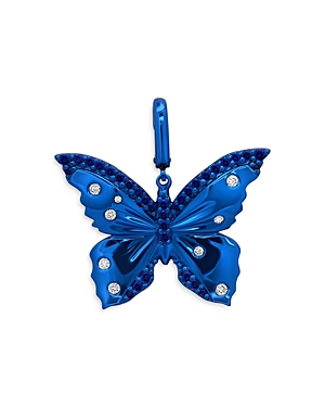 Graziela 14K White Gold & Blue Rhodium Blue Sapphire & Diamond Butterfly Pendant