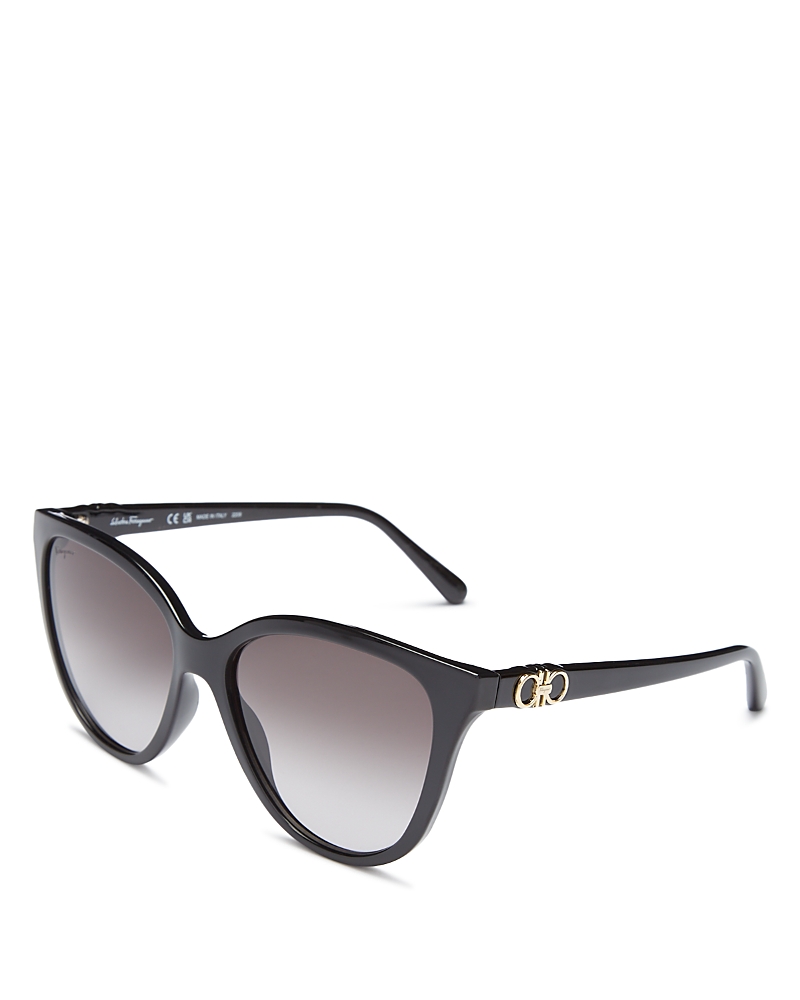 Ferragamo Gancini Injection Plastic Cat-eye Sunglasses In Black/black Gradient