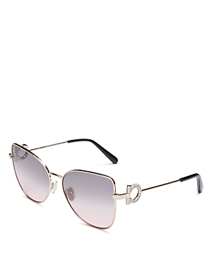 Ferragamo Crystal Gancini Metal Cat-eye Sunglasses In Rose Gold/gray Gradient