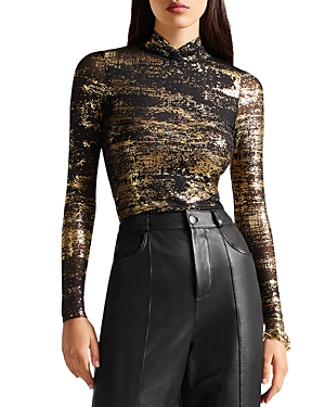 Ted Baker Sofiy Foil Print Mesh Top In Black