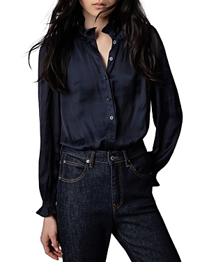 ZADIG & VOLTAIRE TACCA SATIN RUFFLE BLOUSE