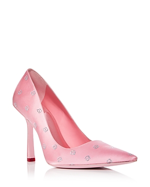 Alexander Wang Women's Delphine 105 Crystal Monogram Satin Pumps In Prism Pink
