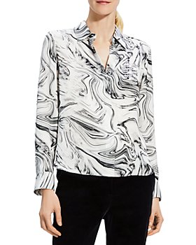 Theory - Marble Print Button Front Silk Shirt