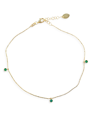 Argento Vivo Triple Bezel Ball Chain Ankle Bracelet In 14k Gold Plated In Green/gold