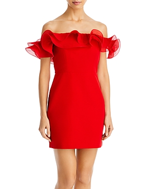 Milly Gizelle Ruffled Off-the-shoulder Dress In Lipstick Red