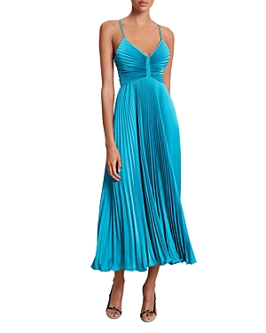 A.l.c Gemini Pleated Tie-back Cutout Midi Dress In Tile