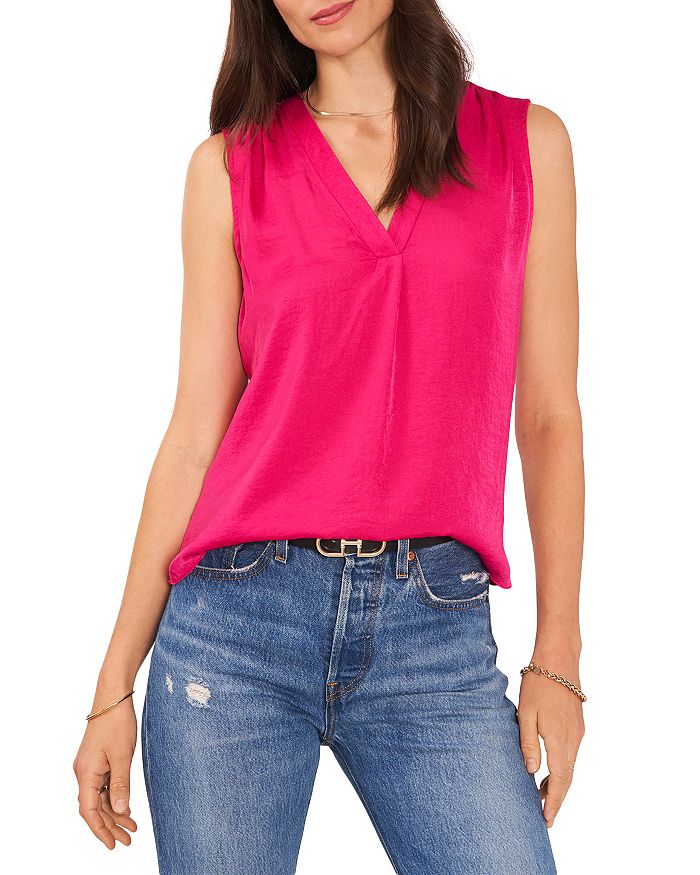 Vince Camuto Shirred High/low Tank In Pomegranite Pink
