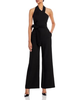 twist neck satin & crepe jumpsuit eliza j