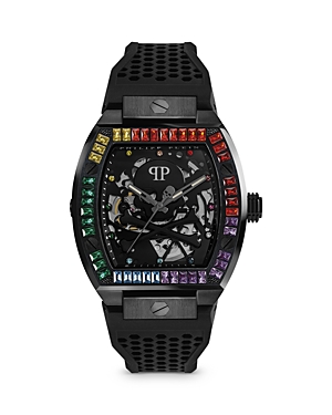 Philipp Plein The Hexagon Phantom Silicone Watch In Black