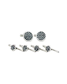 David Donahue - Sterling Silver, Mother Of Pearl & Onyx Checkerboard Stud & Cufflink Set