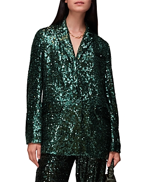 Whistles Sequined Single Breasted Blazer In Dark Green