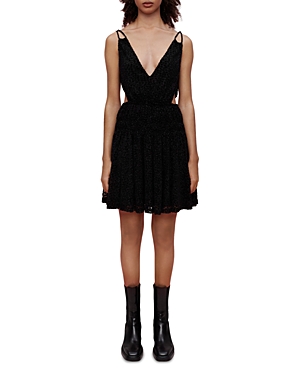 Shop Maje Roany Deep V Neck Velvet Voile Dress In Black