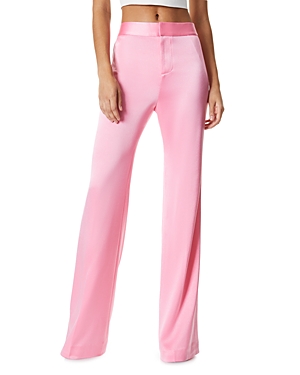 Alice And Olivia Deanna Satin High-waisted Bootcut Pants In Primrose