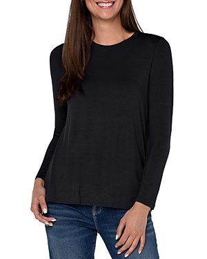 Liverpool Los Angeles High-low Long Sleeve Top In Black