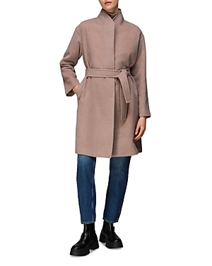 Shop Whistles Clara Funnel Neck Belted Coat In Oatmeal
