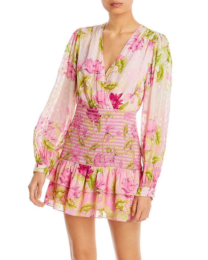 paralelo Aclarar Resentimiento Rococo Sand Metallic Clip Dot Floral Print Smocked Mini Dress |  Bloomingdale's