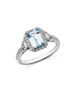 Bloomingdale's Fine Collection - Aquamarine & Diamond Halo Ring in 14K White Gold