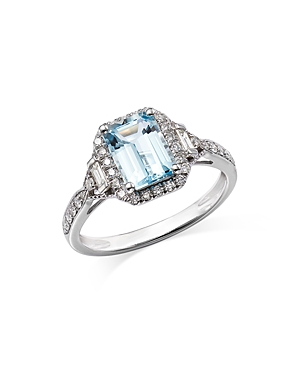 Bloomingdale's Aquamarine & Diamond Halo Ring In 14k White Gold - 100% Exclusive In Blue/white