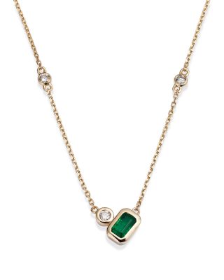 Emerald and Diamond Accent Necklace in 14K Yellow Gold, 18"