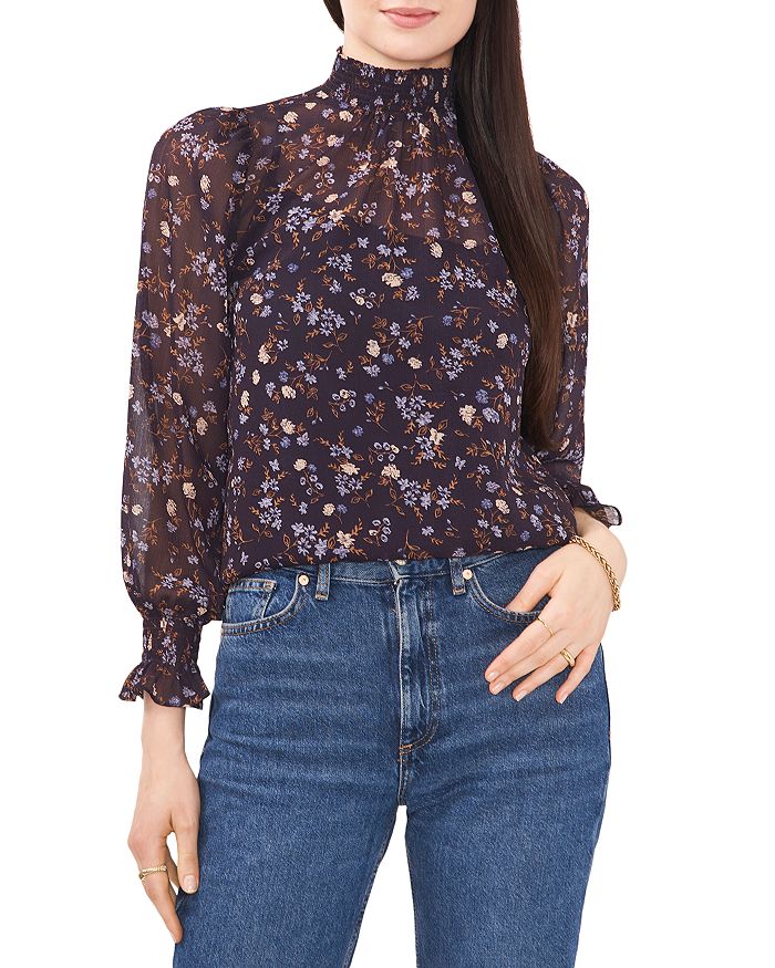 Floral Printed Mock Neck Top