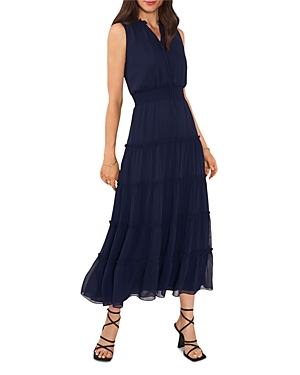 Shop 1.state Tie Neck Tiered Midi Dress In Classic Navy