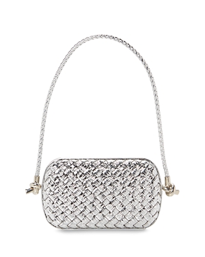 Shop Bottega Veneta Knot Minaudiere Metallic Shoulder Bag In Silver/silver