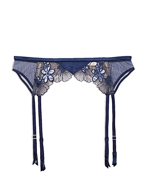 Fleur Du Mal Violet Embroidered Garter Belt In Nighttime