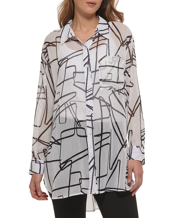 DKNY Printed High Low Button Front Shirt | Bloomingdale's